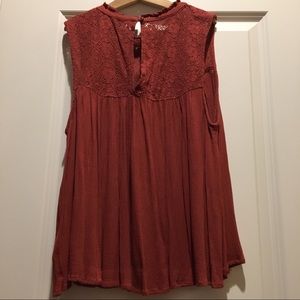 High-Necked tank top embellished burnt orange